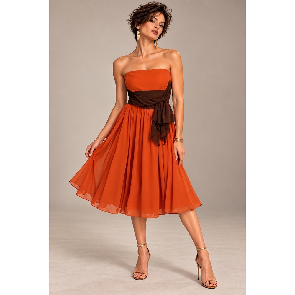 Alfred Angelo 10 Burnt Orange Espresso Colorblock Knee-Length Dress NWT